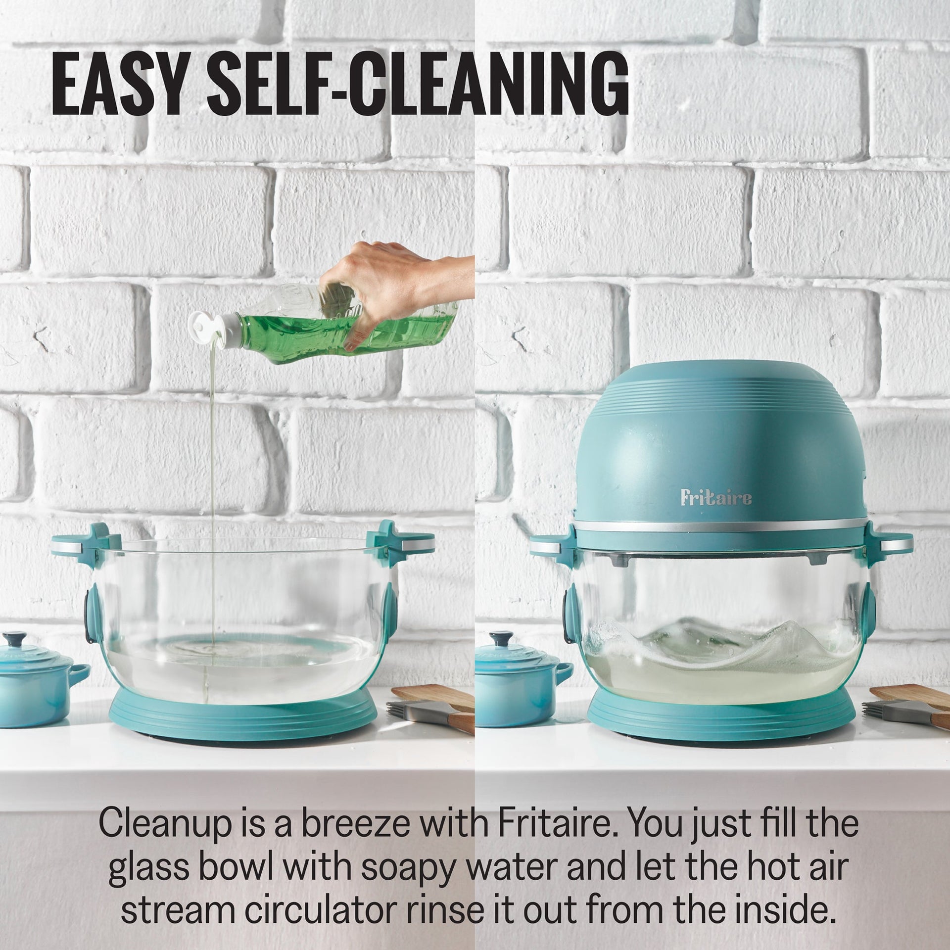Fritaire, Self-Cleaning and BPA Free Glass Bowl Air Fryer, White ...