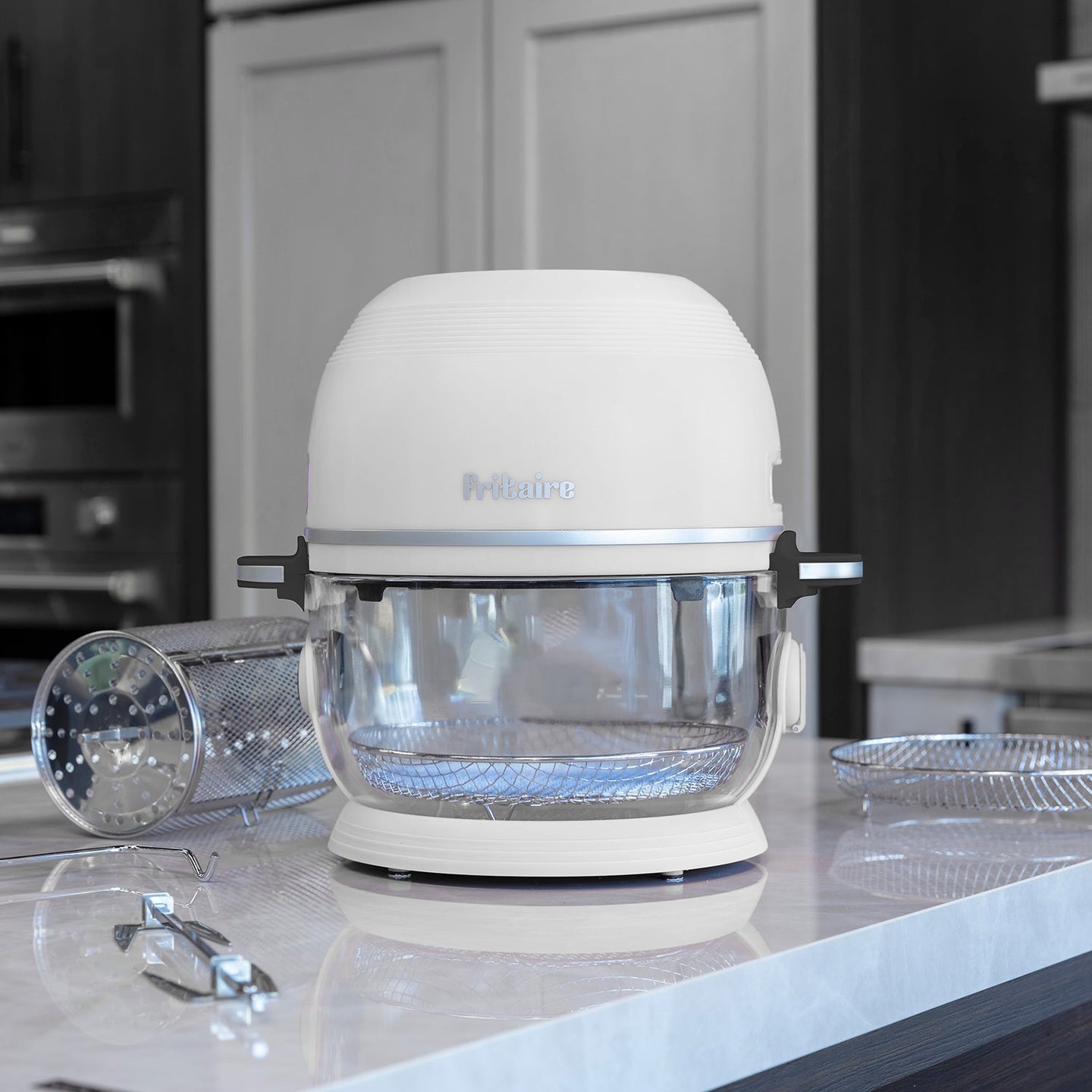 Fritaire, Self-Cleaning and BPA Free Glass Bowl Air Fryer, White ...